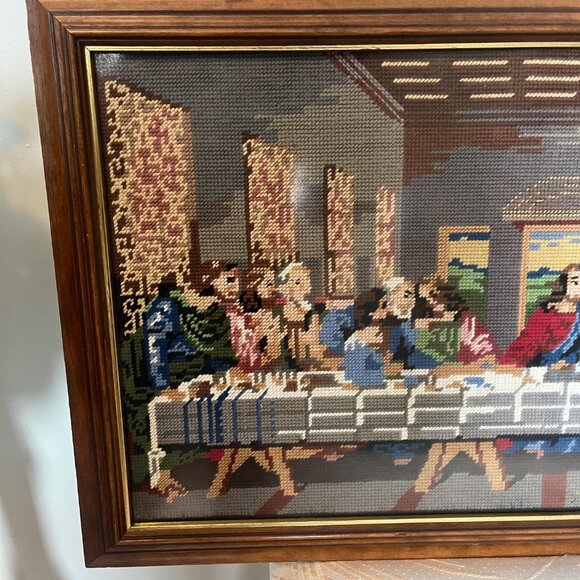 Vtg Needlepoint, Last Supper (Leonardo da Vinci) Framed-Penelope S355-Religious - Picture 7 of 10